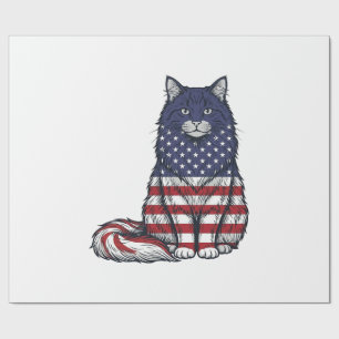 Patriotisches Flaggen-Katz-Vintage-Stickerei-Shirt Geschenkpapier