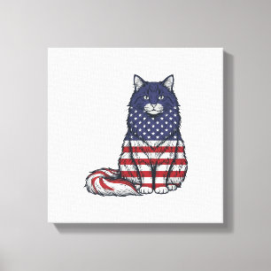 Patriotisches Flaggen-Katz-Vintage-Stickerei-Shirt Leinwanddruck