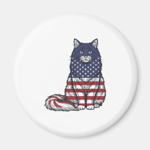 Patriotisches Flaggen-Katz-Vintage-Stickerei-Shirt Magnet