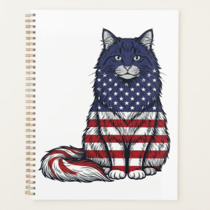 Patriotisches Flaggen-Katz-Vintage-Stickerei-Shirt Planer