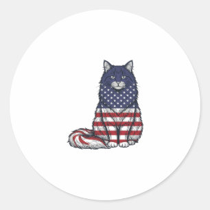 Patriotisches Flaggen-Katz Vintage-Stickerei-Shirt Runder Aufkleber