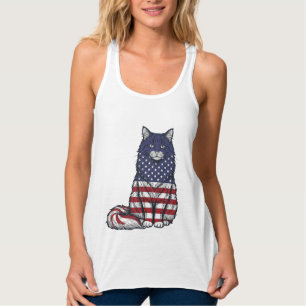 Patriotisches Flaggen-Katz-Vintage-Stickerei-Shirt Tank Top
