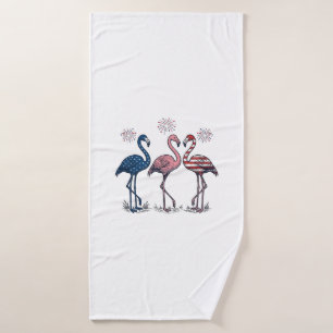 Patriotisches Flamingo-Trio Vintage-Engraving-Desi Badehandtuch