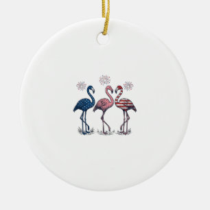 Patriotisches Flamingo-Trio Vintage-Engraving-Desi Keramik Ornament