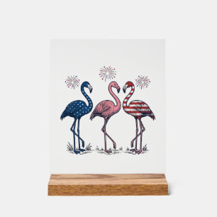 Patriotisches Flamingo-Trio Vintage-Stich-Design_1 Acrylschild