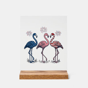 Patriotisches Flamingo-Trio Vintage-Stich-Design_1 Acrylschild