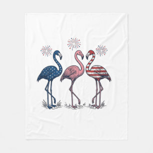Patriotisches Flamingo-Trio Vintage-Stich-Design_1 Fleecedecke