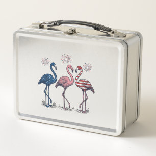 Patriotisches Flamingo-Trio Vintage-Stich-Design_1 Metall Brotdose