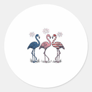 Patriotisches Flamingo-Trio Vintage-Stich-Design_1 Runder Aufkleber
