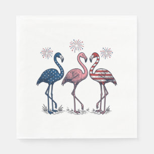 Patriotisches Flamingo-Trio Vintage-Stich-Design_1 Serviette