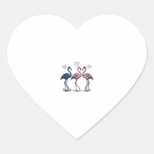 Patriotisches Flamingo-Trio Vintage-Stichdesign_1 Herz-Aufkleber