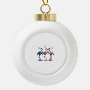 Patriotisches Flamingo-Trio Vintage-Stichdesign_1 Keramik Kugel-Ornament