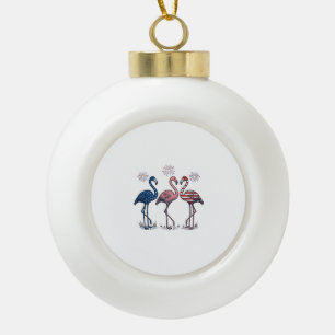 Patriotisches Flamingo-Trio Vintage-Stichdesign_1 Keramik Kugel-Ornament