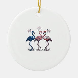 Patriotisches Flamingo-Trio Vintage-Stichdesign_1 Keramik Ornament