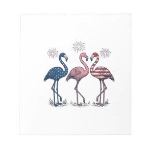 Patriotisches Flamingo-Trio Vintage-Stichdesign_1 Notizblock
