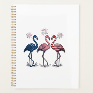 Patriotisches Flamingo-Trio Vintage-Stichdesign_1 Planer