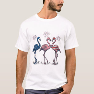 Patriotisches Flamingo-Trio Vintage-Stichdesign_1 T-Shirt