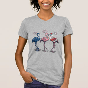 Patriotisches Flamingo-Trio Vintage-Stichdesign_1 T-Shirt