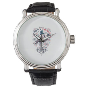 Patriotisches Flamingo Vintage-Stich-Shirt-Design_ Armbanduhr