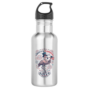 Patriotisches Flamingo Vintage-Stich-Shirt-Design_ Edelstahlflasche