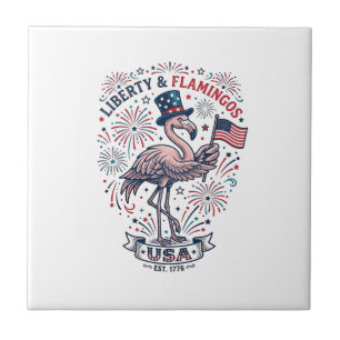 Patriotisches Flamingo Vintage-Stich-Shirt-Design_ Fliese