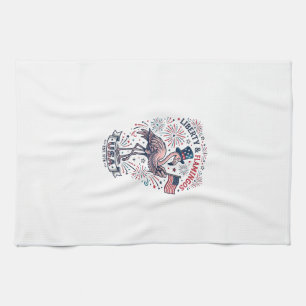 Patriotisches Flamingo Vintage-Stich-Shirt-Design_ Geschirrtuch