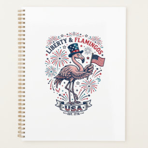 Patriotisches Flamingo Vintage-Stich-Shirt-Design_ Planer