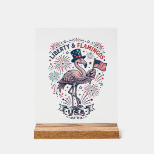 Patriotisches Flamingo Vintage-Stickerei-Shirt-Des Acrylschild