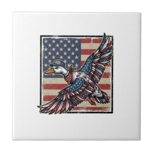 Patriotisches Fliegendes-Ente-Vintage-Stich-Shirt- Fliese