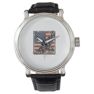 Patriotisches fliegendes Enten-Vintage-Stickerei-S Armbanduhr