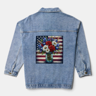 Patriotisches, florales, abgenutztes amerikanische jeansjacke