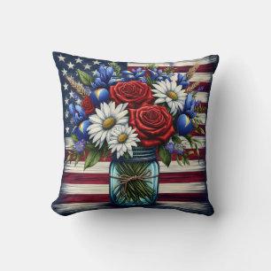 Patriotisches, florales, abgenutztes amerikanische kissen