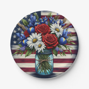 Patriotisches, florales, abgenutztes amerikanische pappteller