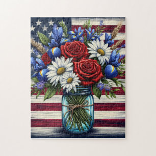 Patriotisches, florales, abgenutztes amerikanische puzzle