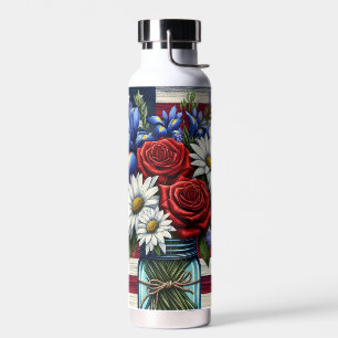Patriotisches, florales, abgenutztes amerikanische trinkflasche