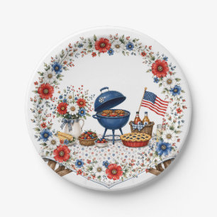 Patriotisches florales Memorial Day BBQ Pappteller