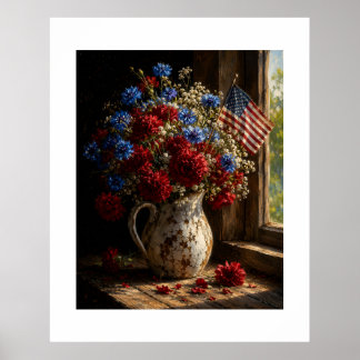 Patriotisches florales Stillleben in einer antiken Poster