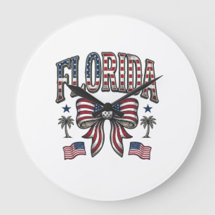Patriotisches Florida Vintage-Schleife Fourth of J Große Wanduhr