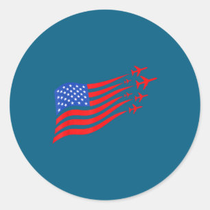 Patriotisches Flugzeug Amerikanische Flagge USA Runder Aufkleber