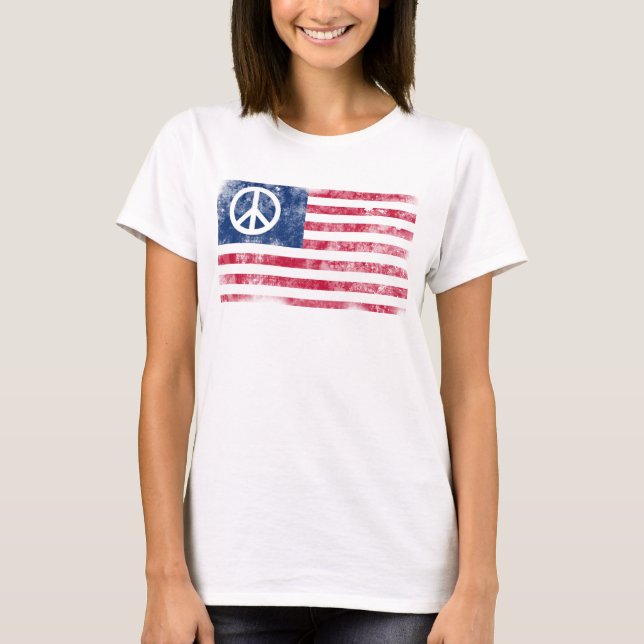 Patriotisches Friedenssymbol auf amerikanischer Fl T-Shirt (Vorderseite)