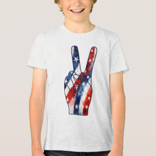 Patriotisches Friedenszeichen Hand Welliges US-Fla Tri-Blend Shirt