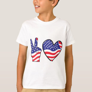 Patriotisches Friedenszeichen und Herz T-Shirt