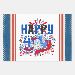 Patriotisches Frohes 4. Juli Feierdesign Geschenkpapier Set