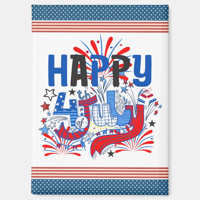 Patriotisches Frohes 4. Juli Feierdesign Magnet (Vorderseite)