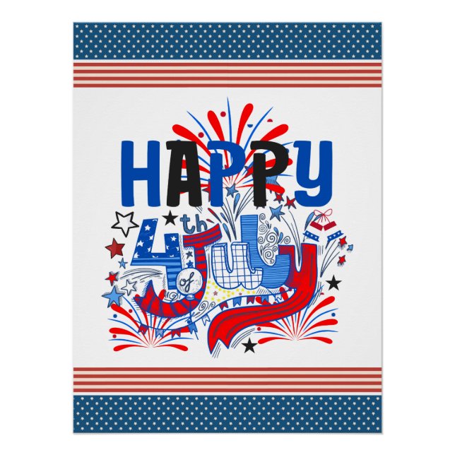 Patriotisches Frohes 4. Juli Feierdesign Poster (Vorderseite)