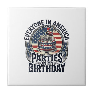 Patriotisches Geburtstagsfeier-Vintage-Cake-Shirt- Fliese