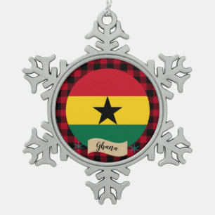 Patriotisches Ghana, kariert roter Büffel, ghanais Schneeflocken Zinn-Ornament