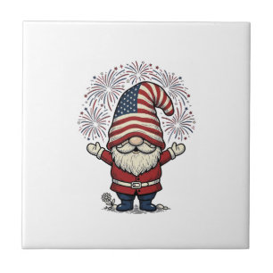 Patriotisches Gnom-Feuerwerk Vintage-Vektordesign_ Fliese
