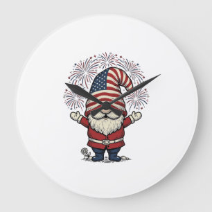 Patriotisches Gnom-Feuerwerk Vintage-Vektordesign_ Große Wanduhr