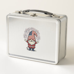Patriotisches Gnom-Feuerwerk Vintage-Vektordesign_ Metall Brotdose